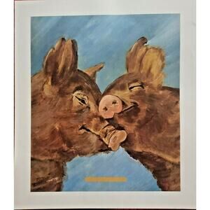 Vintage 1990s Two Love Struck Pigs Hugging Print 15"x13" Poster NOS